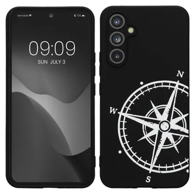 Produktbild von kwmobile Hülle kompatibel mit Samsung Galaxy A54 5G - Handyhülle Silikon Case - Kompass Vintage Weiß Schwarz