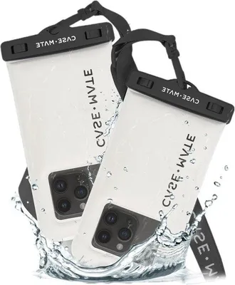 Productafbeelding van Waterdichte draagtas voor telefoons met klittenbandsluiting - geschikt voor touchscreens - voor iPhone 14 Pro Max/13 Pro Max/S23 Ultra - in zandkleur