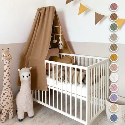 Produktbild von Babybett Himmel Gold aus Musselin - handgenähter Baldachin
