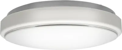 A close-up, straight-on studio shot of a modern, circular LED ceiling light with a motion sensor.