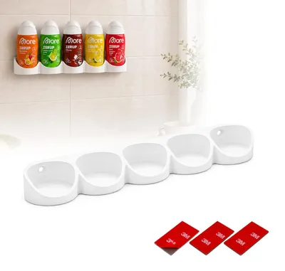 Produktbild von Printari Wandhalterung passend für More Zerup Flaschen, More Zerup Flaschenhalter für 5 Sirupflaschen, Wandregal und Sirup Organizer für Küche und Schrank, mit 3M Klebepads, auch für ESN, weiß
