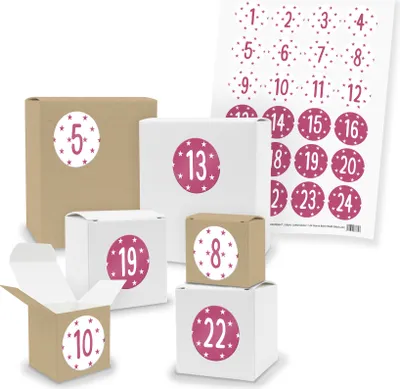 Produktbild von Adventskalender zum Füllen 24x Quader Würfel gemischt + Sticker (V03 Z41)
