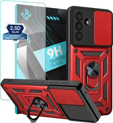 Produktbild von Armor Handyhülle für Samsung Galaxy A36 5G mit 9H Displayglas Displayschutz Kameraschutz Handy Panzer Case Cover Schutzhülle Outdoor Farbe: Rot