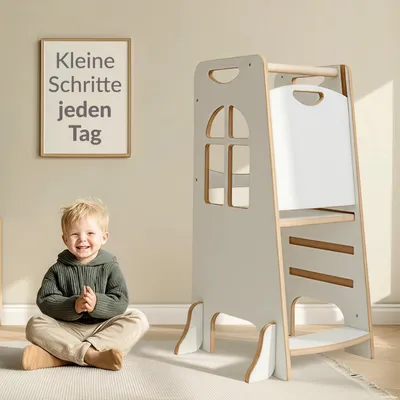 Produktbild von Montessori Lernturm aus Holz – Verstellbarer Küchenhelfer für Kinder 2–6 Jahre mit Kippschutz & Sicherheitsplatte