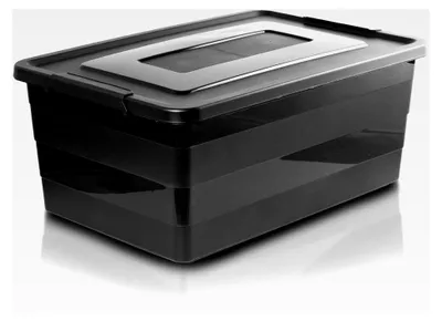 Produktbild von Rollcontainer mit Deckel, Organizer Behälter auf Rollen, Kunststoff Kleiderbox, stapelbar, Spielzeugkiste (Schwarz, 40L)