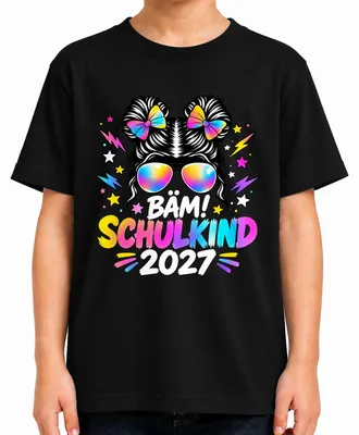 Imagen del producto de Camiseta para niña que comienza la escuela en 2027, diseño "¡Empieza la escuela!", color negro, talla 140