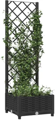Obrázok produktu pre Vertikálny balkónový kvetináč s mrežou – 40 x 40 x 121,5 cm – čierny – PP – kvetináč s oporou pre popínavé rastliny – odolný voči poveternostným vplyvom a bezúdržbový – pre ruže, paradajky a popínavé rastliny