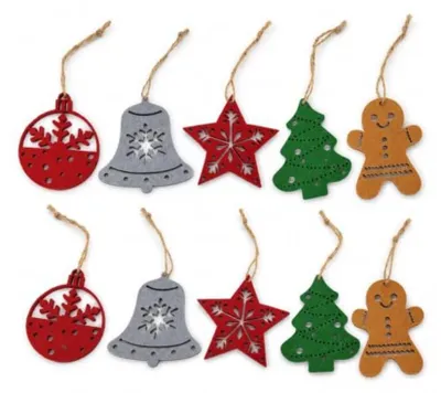 Produktbild von Set mit 10 weihnachtlichen Filzfiguren zum Aufhängen: Glocke und Lebkuchenmann
