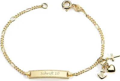Produktbild von MATERIA by Matthias Wagner Kinderarmband mit Gravur gold - 925 Sterling Silber vergoldet mit Glaube Liebe Hoffnung 14-16cm personalisiert SA-133