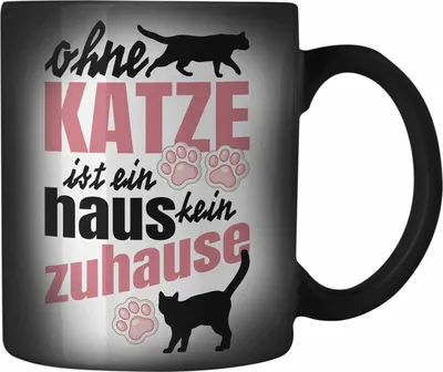 Produktbild von Trendation - Katze Farbwechsel Zauber-Tassen Katzenbesitzer Geschenk Katzen Geschenkidee Lustige Farbwechsel Zauber-Tasse mit Spruch Kater Katzenmama (Schwarz)