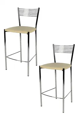 Produktbild von t m c s Tommychairs - 2er Set moderne Barhocker ELEGANCE für Küche und Esszimmer, robustes Gestell aus verchromtem Stahl, gepolsterte Sitzfläche mit Kunstleder in der Farbe Elfenbein bezogen