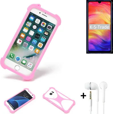 Produktbild von K-S-Trade Bumper + Kopfhörer kompatibel mit Xiaomi Redmi Note 7 Pro Handy Hülle Schutzhülle Silikon Schutz Hülle Cover Case Silikoncase