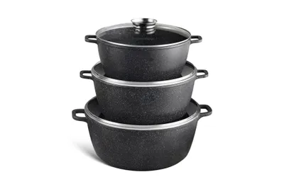 Produktbild von Topf-Set mit großen Steintöpfen in 3 verschiedenen Größen, Suppentopf, Kompotttopf, Spargeltopf, perfekte Töpfe für eine große Familie 10L / 14L / 19L