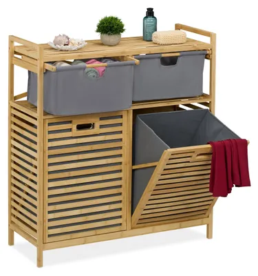 Wäschesortierer mit 2 Körben, 40 L, Bambus, 95x88x33 cm