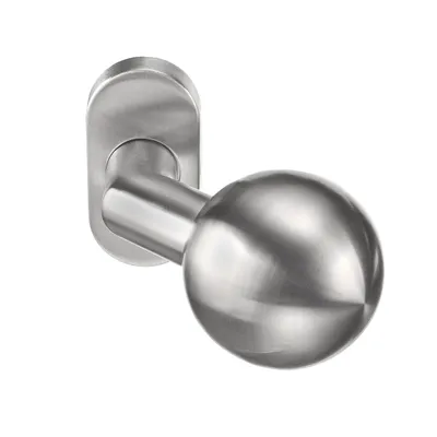 Produktbild von 1 fester Kugelknauf auf 32x62 oval Rosette. Schraubenabstand 45. V2A Edelstahl für Außenbereich
