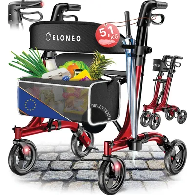 Immagine prodotto di Deambulatore pieghevole ELONEO Premium, leggero, con sedile, deambulatore ultraleggero, assistenza per la mobilità, peso: 5,1 kg