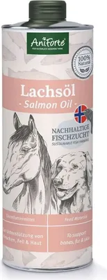 Immagine prodotto di AniForte olio di salmone per cani 1 litro - olio di pesce naturale dalla Norvegia ricco di Omega 3, integratore premium, barretta