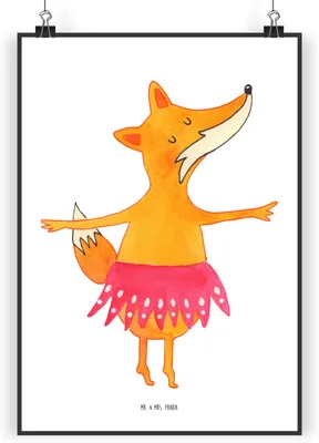 Produktbild von Mr. & Mrs. Panda Bild Fuchs Ballerina DIN A5 - Weiß - Geschenk, wanddeko, Wandbild, wandkunst, drucke, Tanzen, Ballett, Plakat, Geburtstag