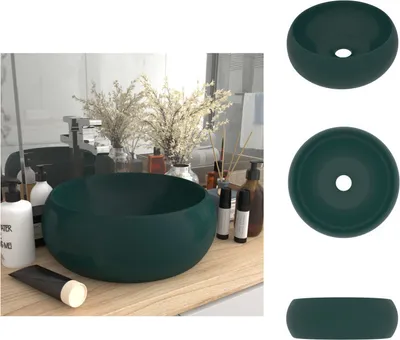 Immagine prodotto di vidaXL Lussuoso lavabo rotondo verde scuro opaco 40x15 cm in Vetroceramica - Lavabo da bagno
