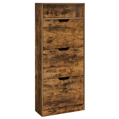 Obrázek produktu pro VASAGLE skříňka na boty, 3 klapky, výklopník na boty, botník, 139 cm vintage hnědá