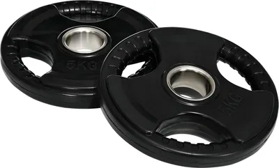 Produktbild von Hantelscheiben 2Er-Set Tri-Grip 2 X 5 Kg Gummierte Olympiascheiben, Bodenschonend, 5 Cm Bohrung, Drei Griffe, Krafttraining
