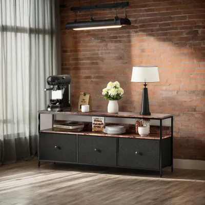Produktbild von INONEFT Kleiner TV Schrank mit LED Beleuchtung, TV-Ständer mit 3 Stoffkommode, TV Lowboard für Wohnzimmer, Schlafzimmer, Flur 137x30x57 cm, Schwarz