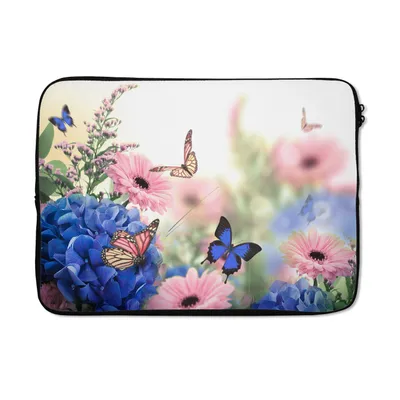 Produktbild von MuchoWow® Laptop Hülle 13 Zoll Schmetterlinge - Blumen - Hortensien - Insekten Laptoptasche - Laptophülle - Sleeve - Rundumschutz