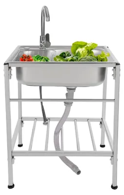 Produktbild von Freistehende Edelstahl-Küchenspüle mit Unterschrank für Küche, Garage und Waschküche