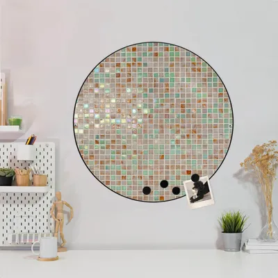 Produktbild von Design Stahlmagnettafel Schwarz Rund 47cm Grüne Fliesen
