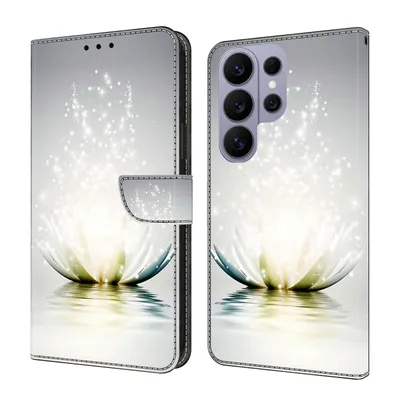 Produktbild von CLM-Tech Handyhülle kompatibel mit Samsung Galaxy S26 Ultra Hülle - Tasche aus Kunstleder - Klapphülle mit Ständer und Kartenfächern - Schutzhülle Wallet Case Cover Lotus Lampe