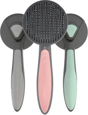 Image de Brosse à poils en caoutchouc pour chats et chiens à poils courts, mi-longs et longs, autonettoyante, fermeture à pression, lavable en machine, peigne robuste, rose pastel