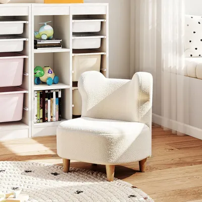 Produktbild von SUGIFT Kindersessel mit Bärenohren, Plüschsessel Kleinkind, Teddy-Fleece-Bezug, Beige | 47x43x53 cm | Schaumstoffpolsterung | weich & kantenlos