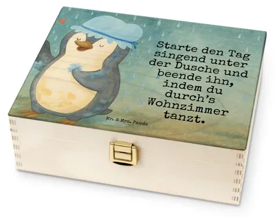 Produktbild von Mr. & Mrs. Panda Tee Box Pinguin Duschen Design - Weiß - Geschenk, Dusche, Singen, Aufbewahrung, Baden, Teekasten, teedose holz, Teebox, Tanzen, Duschkonzert, für Paare