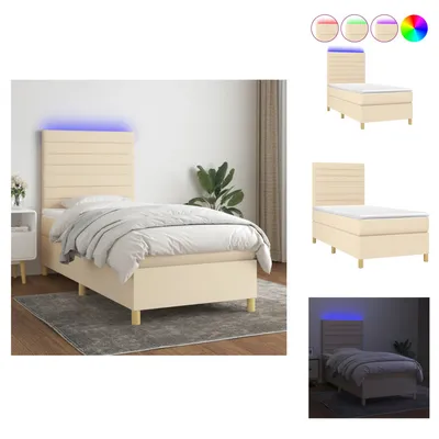 Produktbild von vidaXL Boxspringbett mit Matratze & LED Creme 90x200 cm Stoff -  Betten & Bettgestelle