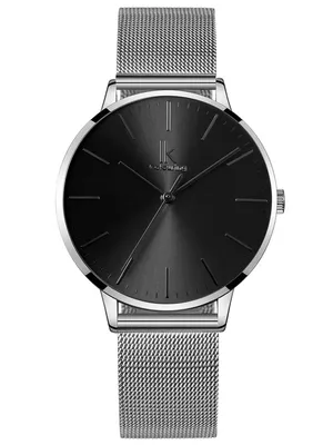Produktbild von Alienwork Damen-Armbanduhr Quarz silber mit Metall Mesh Armband Edelstahl schwarz Ultra-flach dŸnn