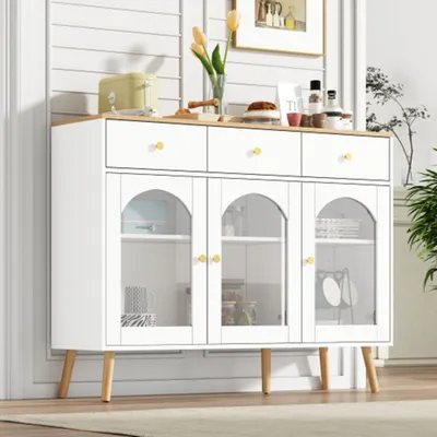 Produktbild von Esszimmerschrank mit Aufbewahrungsschrank, Kaffeebarschrank mit 3 Schubladen und 3 gewölbten Türen,für Buffet-Tische in Küchen H94 cm