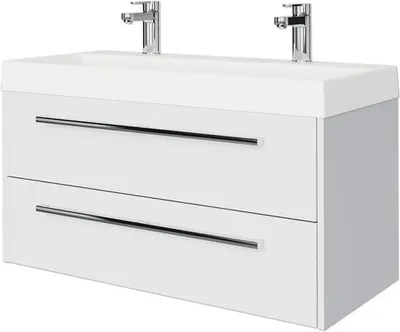 Produktbild von Pelipal Badmöbel-Set Milano BxHxT 100 x 56,9 x 45 cm Frontfarbe weiß hochglanz mit Mineralguss-Waschtisch weiß SET-138-0