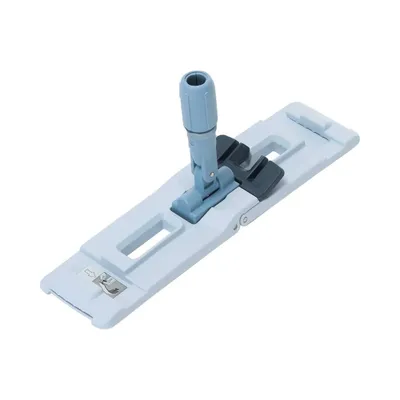 A light blue and gray mop holder is shown against a white background.