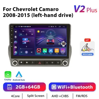 Zdjęcie produktu dla Chevrolet Camaro 2008–2015 – radio samochodowe z systemem Android, format Double-DIN, 22,9 cm – 2 GB pamięci RAM, 64 GB pamięci ROM – CarPlay i Android Auto – nawigacja GPS – Wi-Fi – 4x45 W