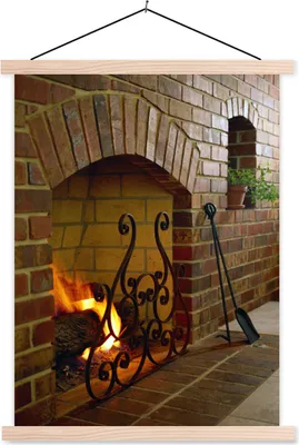 Produktbild von MuchoWow® Textilposter Feuer im Kamin 60x80 cm mit holzfarbenen Rahmen - Wandbild