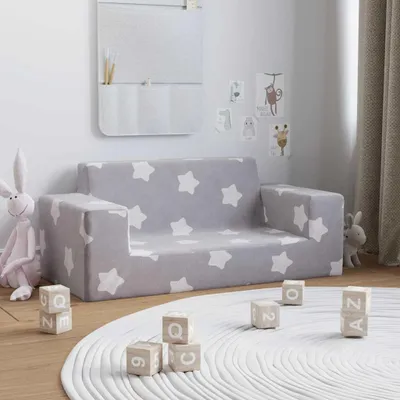 Obrázok produktu pre vidaXL Detská 2-miestna pohovka Light Grey s hviezdami Soft Plush