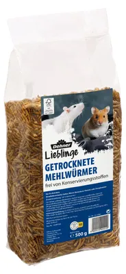 Produktbild von Dehner Lieblinge Getrocknete Mehlwürmer, hochwertiges Vogelfutter für Wildvögel, proteinreiches Ganzjahresfutter, 500 g