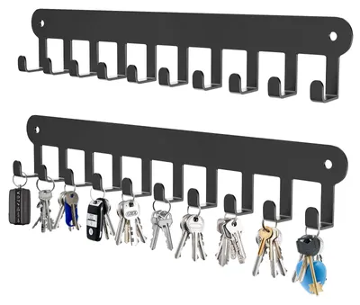 Produktbild von 2 Schlüsselbretter mit 10 Haken, schwarz, Stahl