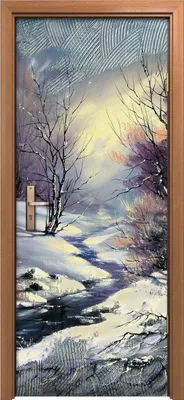 Produktbild von Türposter 80x200 cm Türaufkleber Türtapete Türfolie Klebefolie Landschaft Winter Wald kleiner Fluss
