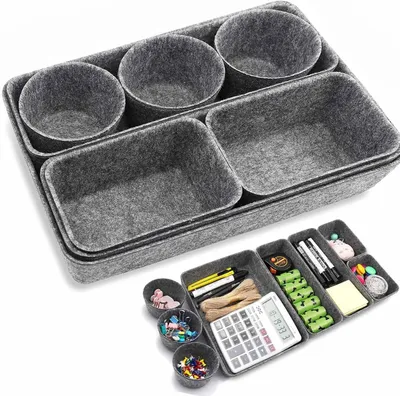 Produktbild von Filz Schubladen Organizer Set 8-teilig, Dunkelgrau, für Make-up, Büro, Küche