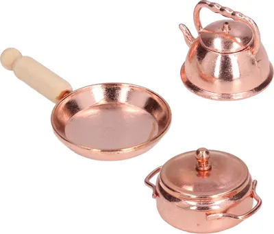 Immagine prodotto di 3 pezzi 1:12 casa delle bambole miniatura bronzo padella pentola bollitore cucina cucina set pentole set