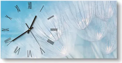 Produktbild von DEQORI Glasuhr 60x30 cm Römisch 'Blühender Löwenzahn' Wanduhr Glas Uhr Design leise