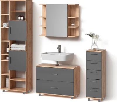 Produktbild von Badmöbel-Set Livinity Eisak Eiche 4 Teile, mit Hochschrank, Model 53054