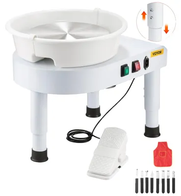 Produktbild von VEVOR Töpferscheibe, 35 cm Keramikrad Formmaschine, 60-300 U/min Geschwindigkeitsverstellbares Fußpedal, Verstellbares Hebeleg, Abnehmbares Becken, Komplettes Werkzeugzubehörset für Kunsthandwerk DIY, Weiß, 28 cm, Weiß-a