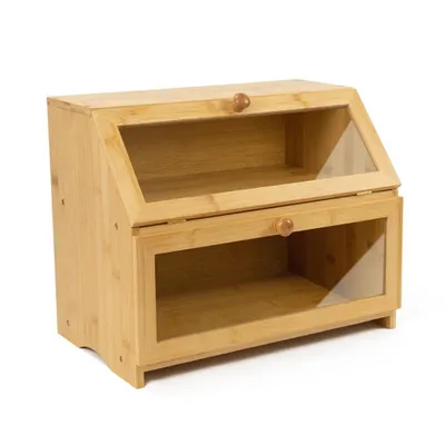 Produktbild von Lacers PURPLELINE Brotkasten aus Bambus mit 2 Etagen & Sichtfenster, zweistöckig zur Brot-Aufbewahrung 39,5x25x32 cm